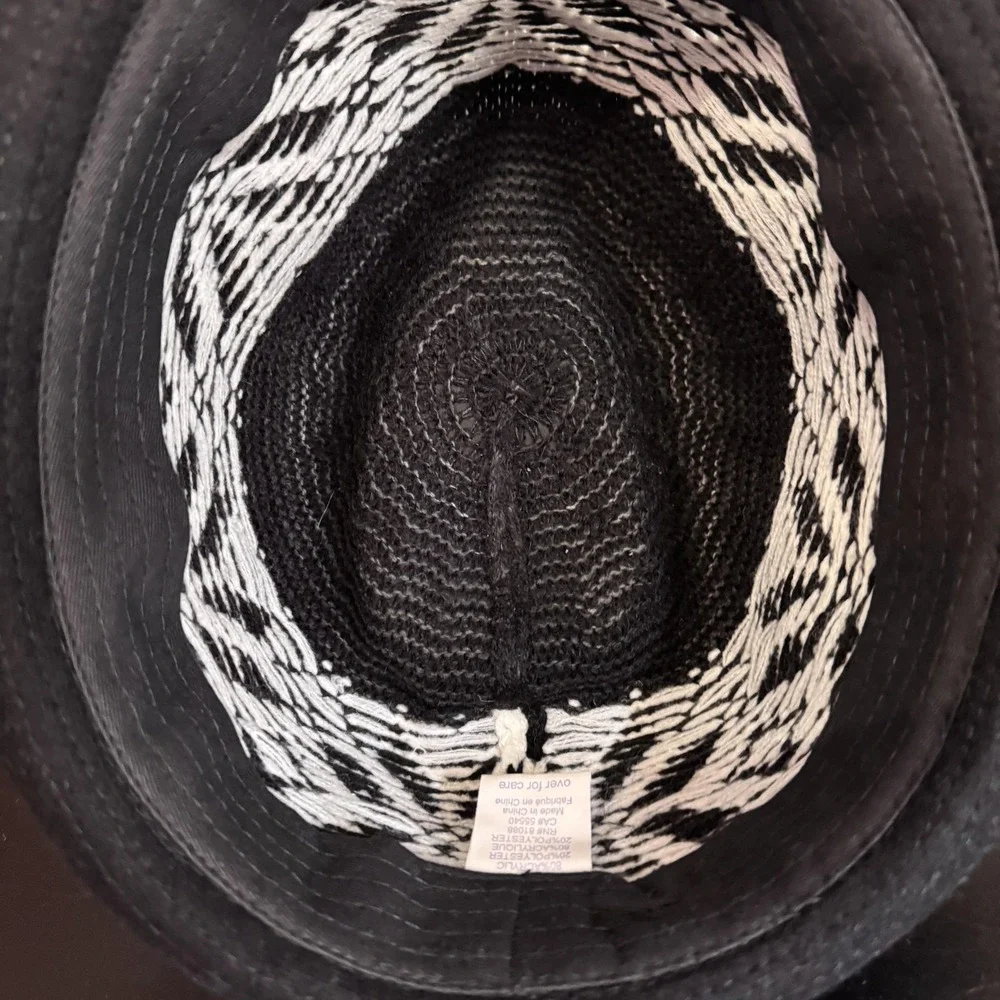 Snowflake Knit Hat Fedora Fitted Unisex Large Black White Winter Fair Isle - Picture 7 of 13